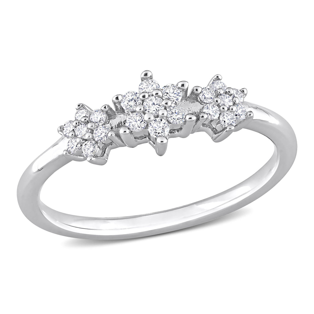 1/5ctw Diamond Triple Floral Cluster Sterling Silver Fashion Ring - Size 5
