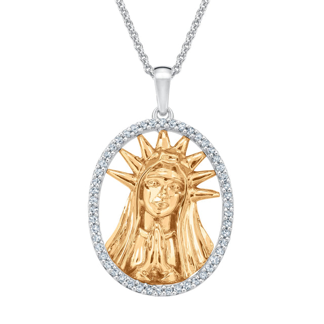 1/5ctw Diamond Virgin of Guadalupe Two-Tone Pendant Necklace