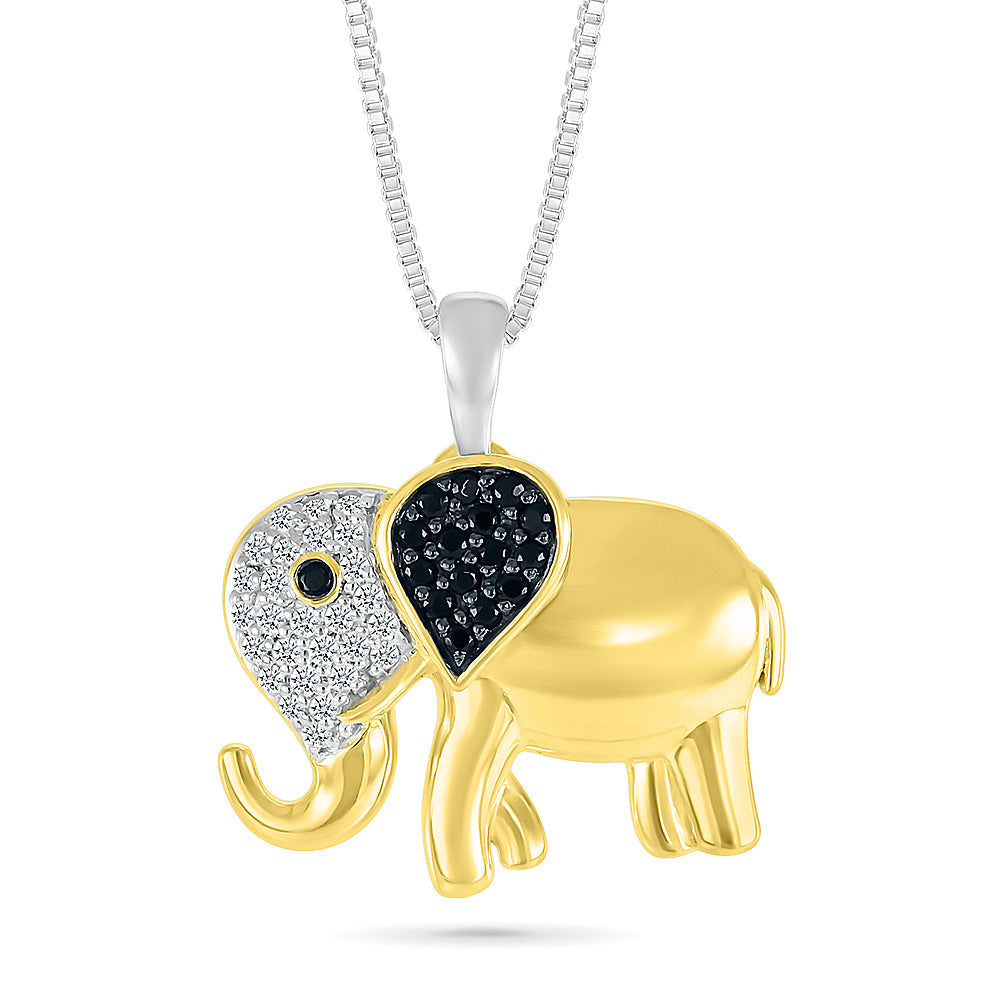 1/5ctw Diamond and Treated Black Diamond Elephant Two-Tone Pendant Necklace