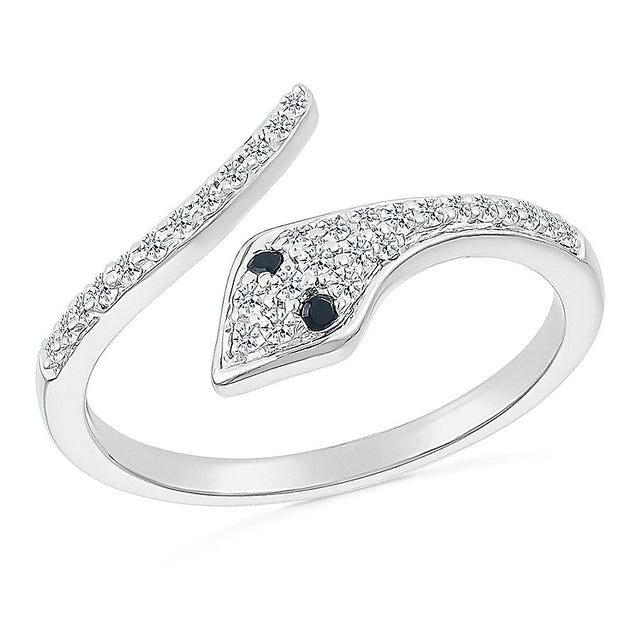 1/5ctw Diamond and Treated Black Diamond Snake Sterling Silver Ring - Size 5.5