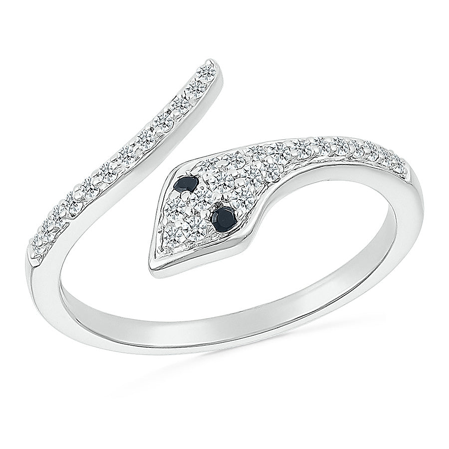 1/5ctw Diamond and Treated Black Diamond Snake Sterling Silver Ring - Size 5.5