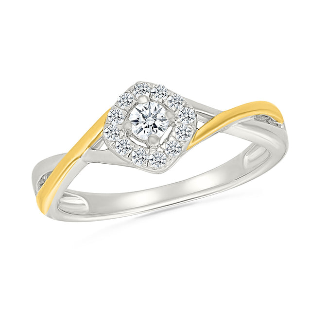 1/5ctw Lab Grown Diamond Halo Two-Tone Promise Ring - Size 5