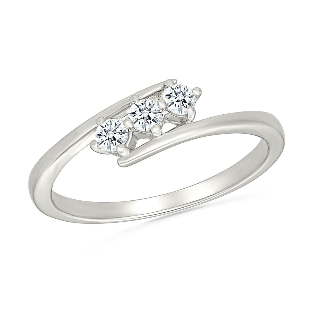 1/5ctw Lab Grown Diamond Three-Stone White Gold Promise Ring - Size 4.5