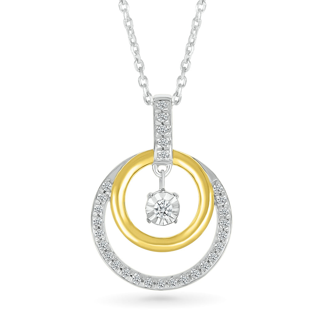 1/5ctw Round Diamond Two-Tone Double Circle Pendant Necklace