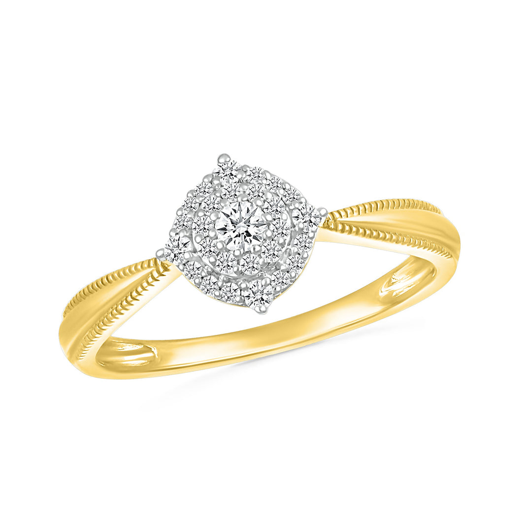 1/5ctw Round Diamond Yellow Gold Double Halo Fashion Ring