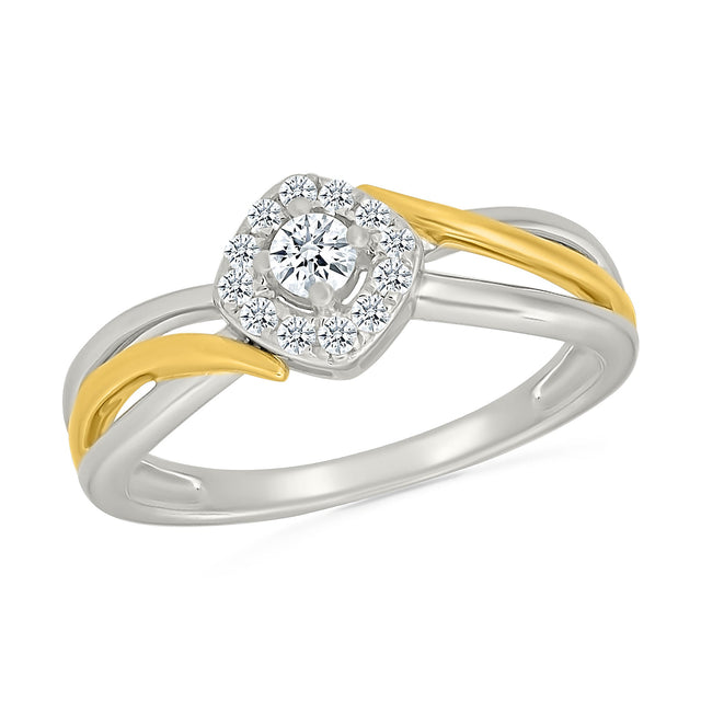 1/5ctw Round Lab Grown Diamond Halo Two-Tone Promise Ring - Size 5