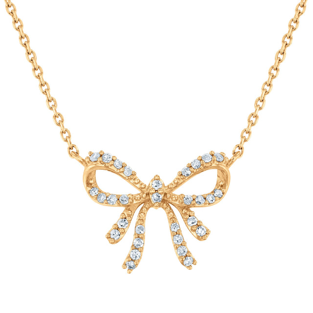 1/6ctw Diamond Bow Yellow Gold Necklace