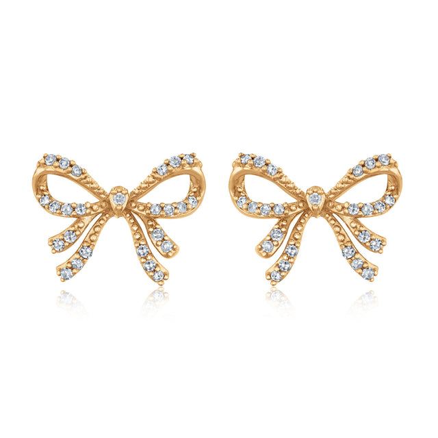 1/6ctw Diamond Bow Yellow Gold Stud Earrings