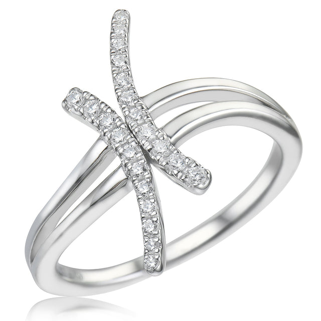 1/6ctw Diamond Curved X White Gold Fashion Ring | Size 5