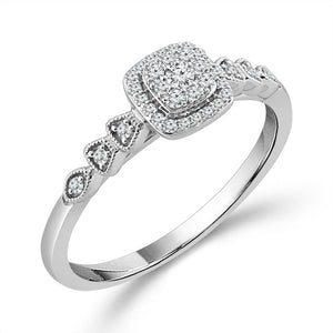 1/6ctw Diamond Cushion Cluster White Gold Promise Ring - Size 7