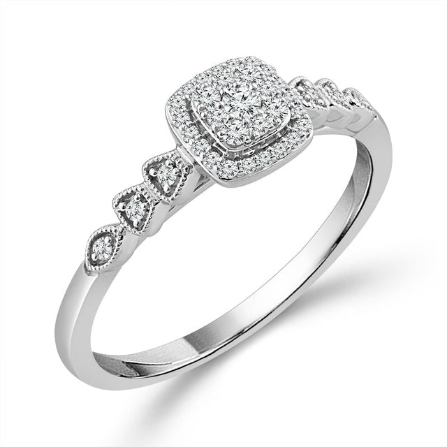 1/6ctw Diamond Cushion Cluster White Gold Promise Ring - Size 7