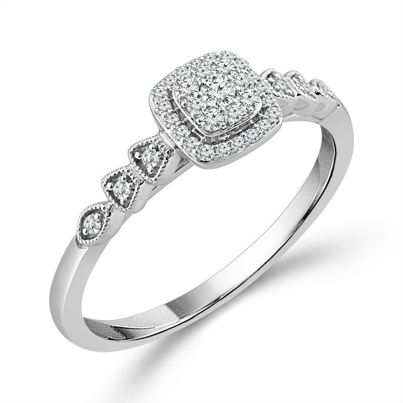1/6ctw Diamond Cushion Cluster White Gold Promise Ring - Size 7