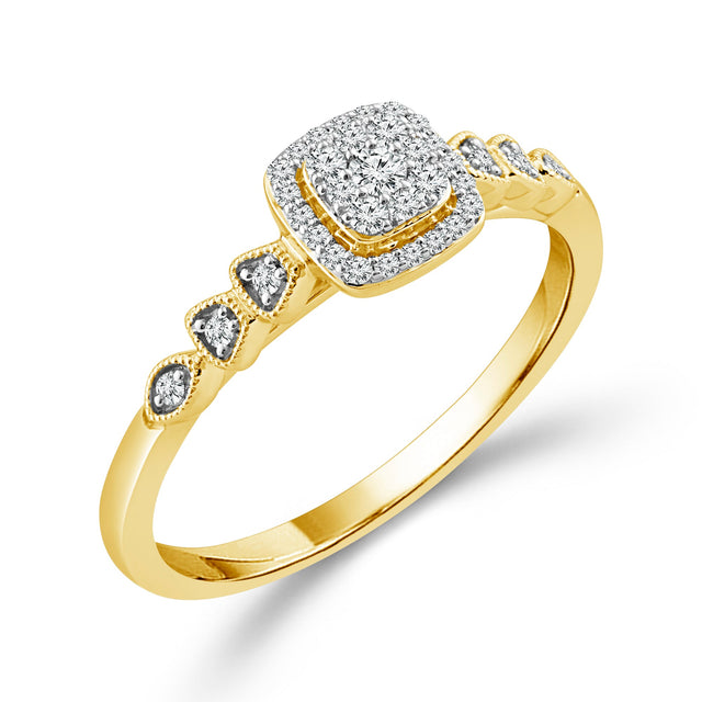 1/6ctw Diamond Cushion Cluster Yellow Gold Promise Ring - Size 7
