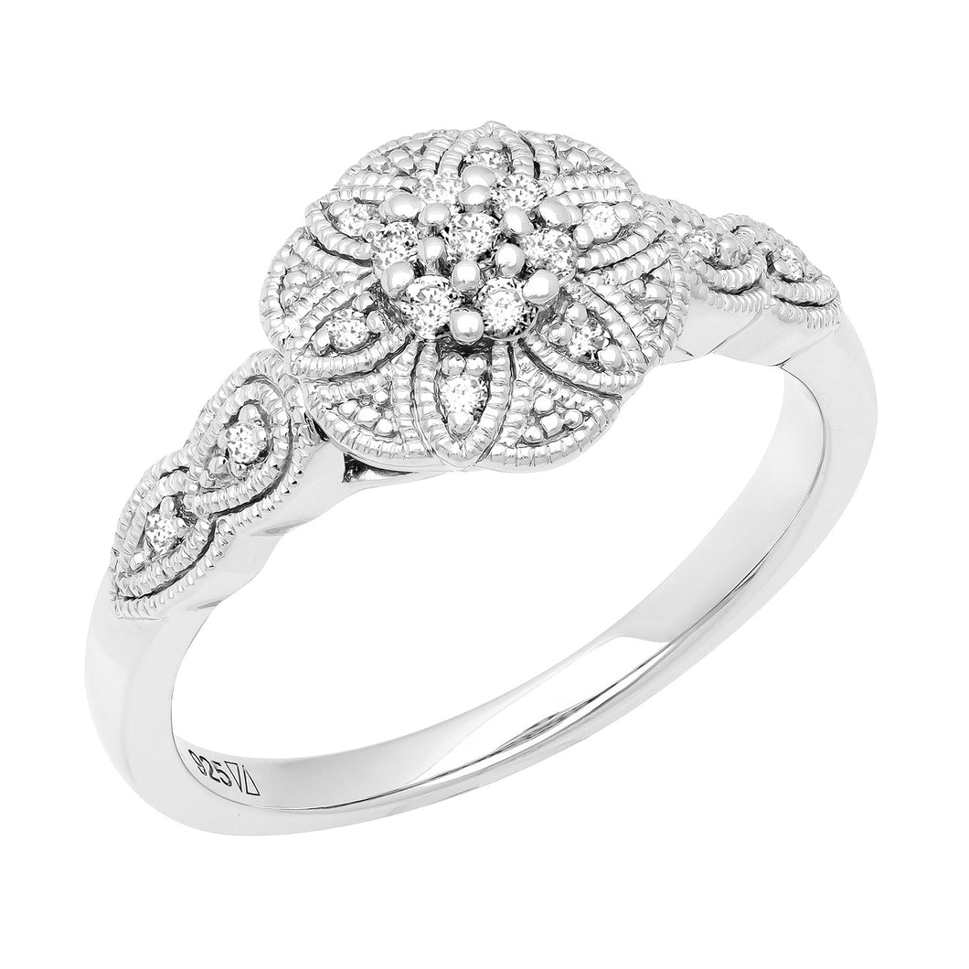 1/6ctw Diamond Floral Sterling Silver Promise Ring - Size 5