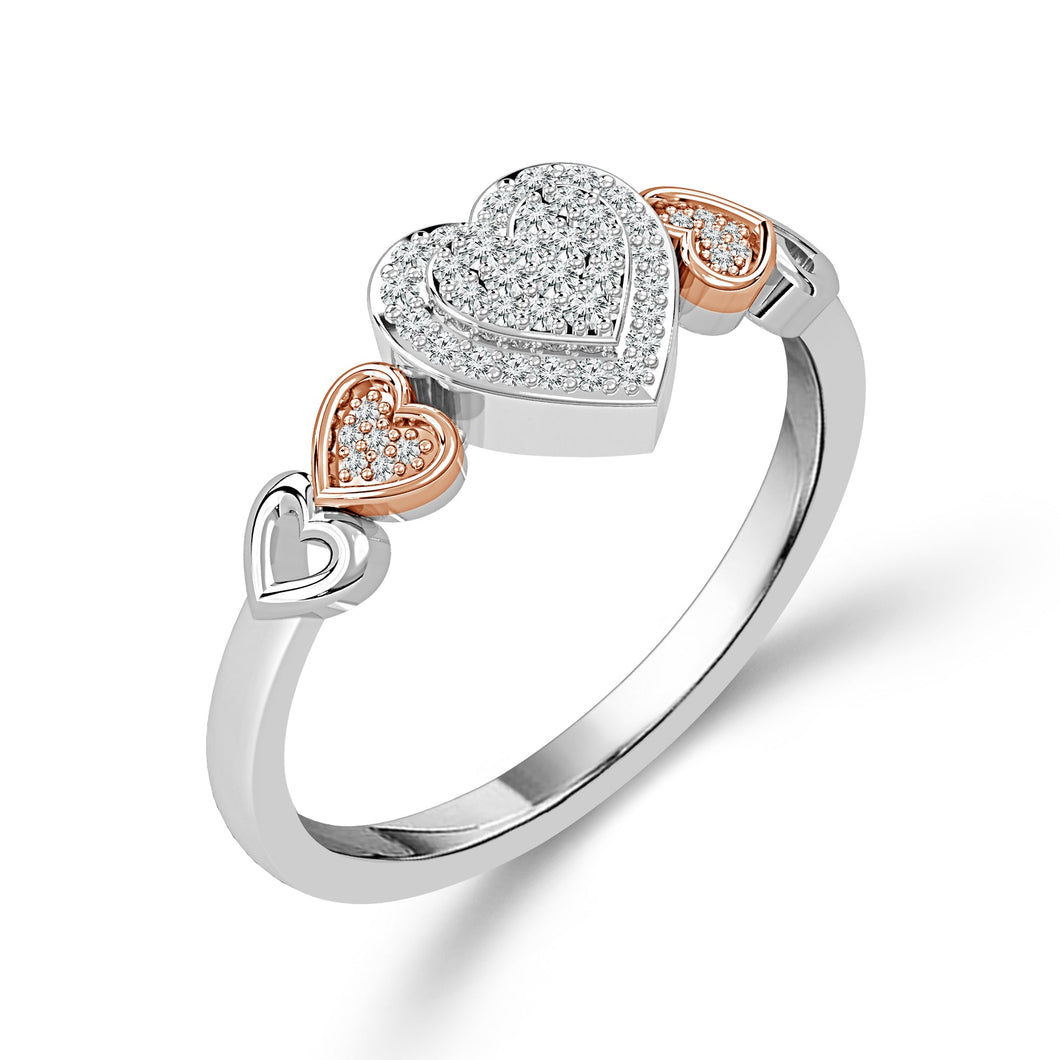 1/6ctw Diamond Heart Two-Tone Sterling Silver and Rose Gold Promise Ring - Size 7