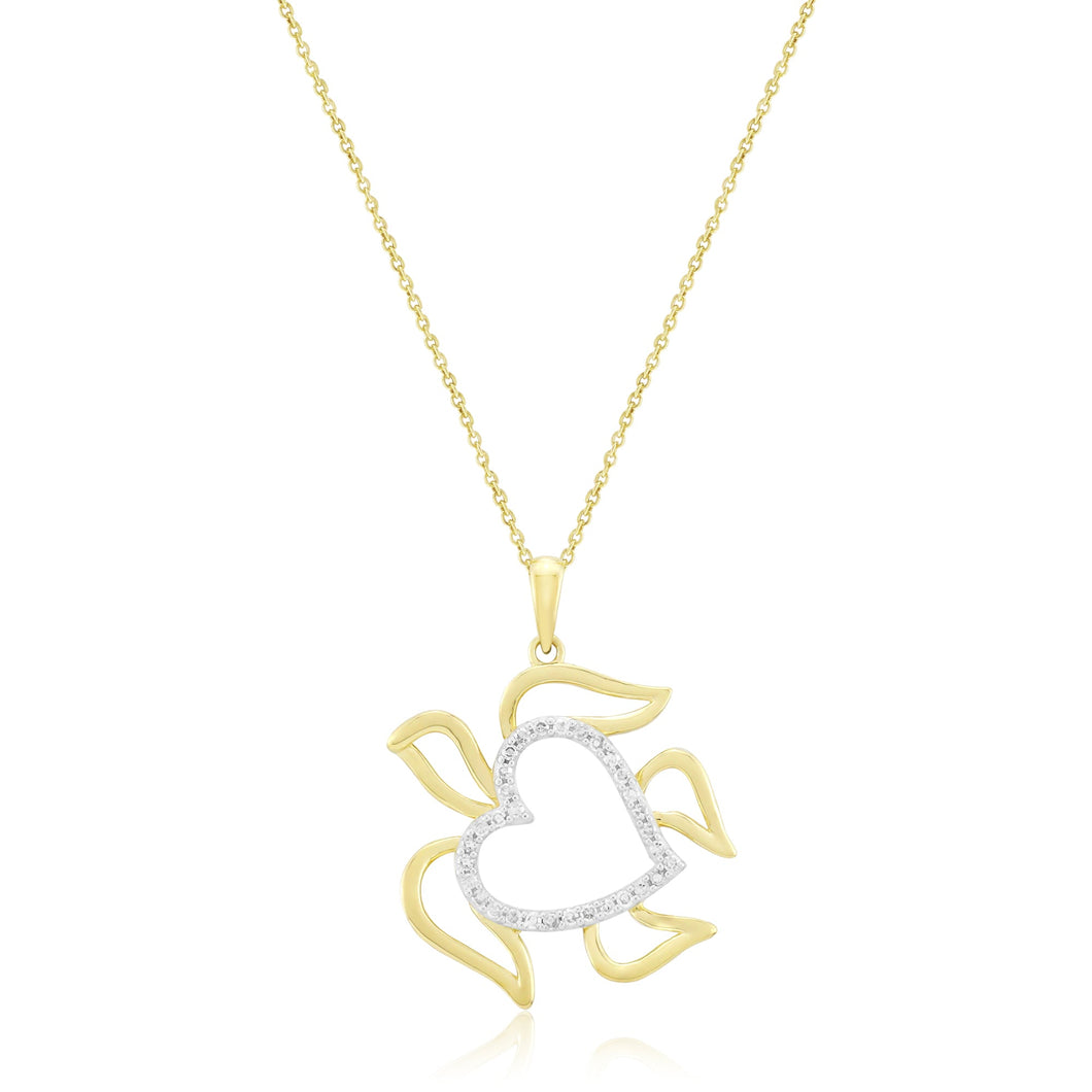 1/6ctw Diamond Heart Yellow Gold Pendant Necklace
