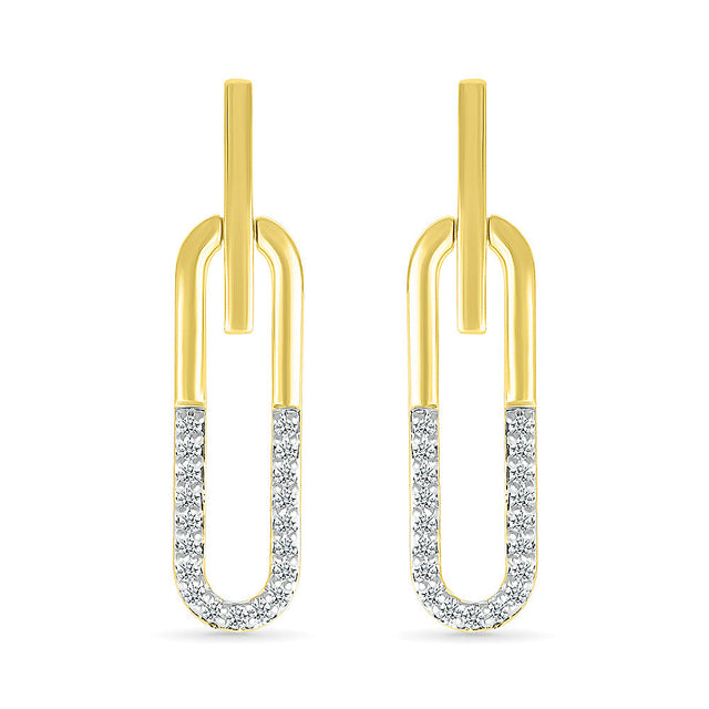 1/6ctw Diamond Paperclip Yellow Gold Drop Earrings