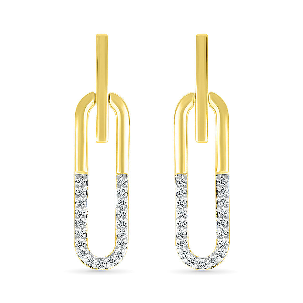 1/6ctw Diamond Paperclip Yellow Gold Drop Earrings