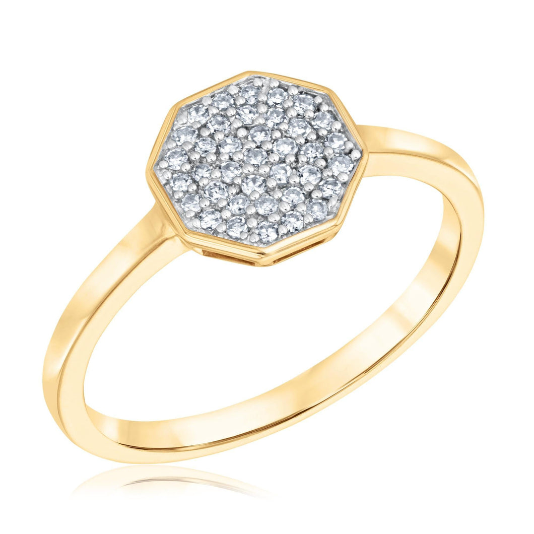 1/6ctw Diamond Pave Yellow Gold Octagon Ring