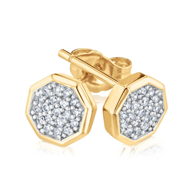 1/6ctw Diamond Pave Yellow Gold Octagon Stud Earrings