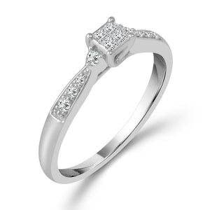 1/6ctw Diamond Princess Cluster White Gold Promise Ring - Size 7