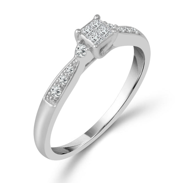 1/6ctw Diamond Princess Cluster White Gold Promise Ring - Size 7