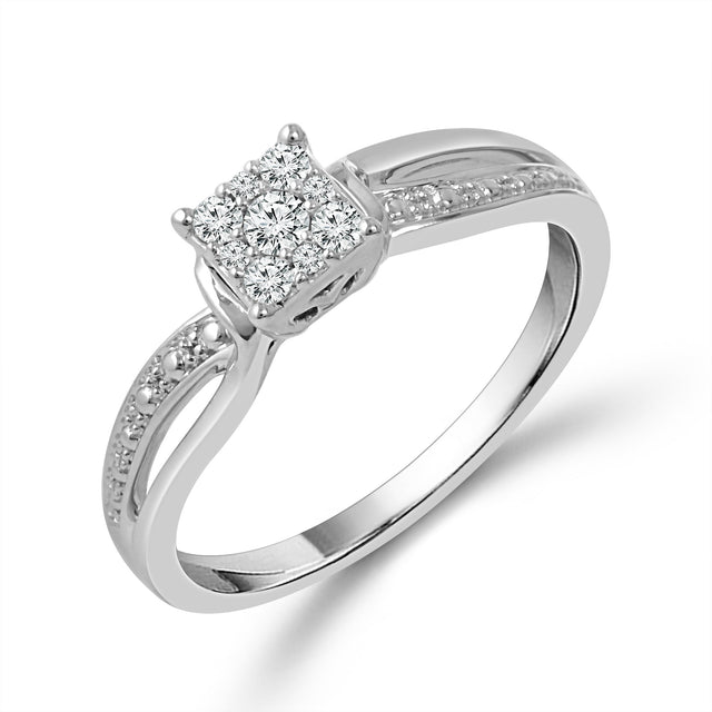 1/6ctw Diamond Princess Cluster White Gold Promise Ring - Size 7.5