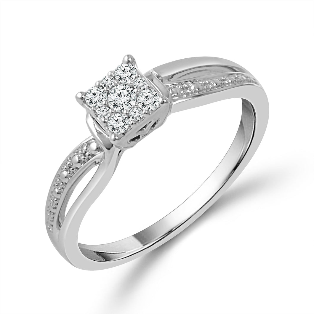 1/6ctw Diamond Princess Cluster White Gold Promise Ring - Size 7.5