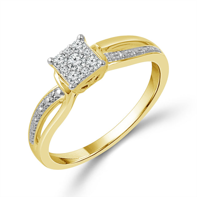 1/6ctw Diamond Princess Cluster Yellow Gold Promise Ring - Size 7