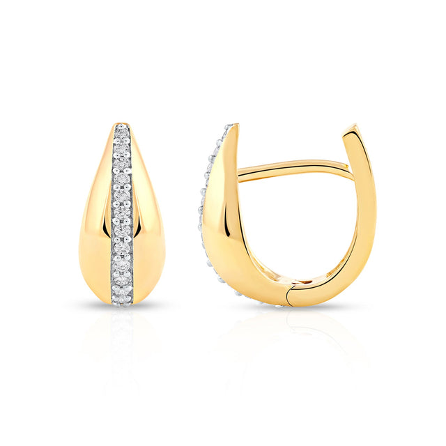 1/6ctw Diamond Row Yellow Gold Hoop Earrings