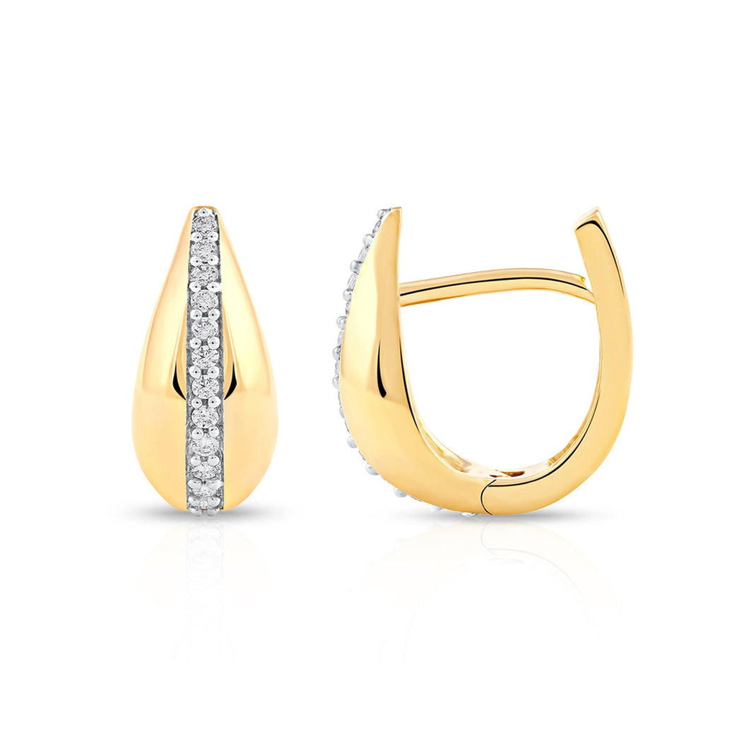 1/6ctw Diamond Row Yellow Gold Hoop Earrings