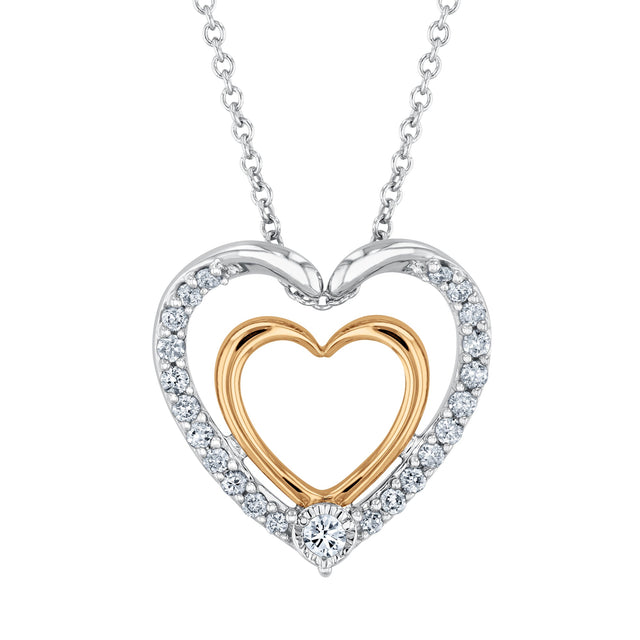1/6ctw Diamond Two-Tone Double Heart Pendant Necklace
