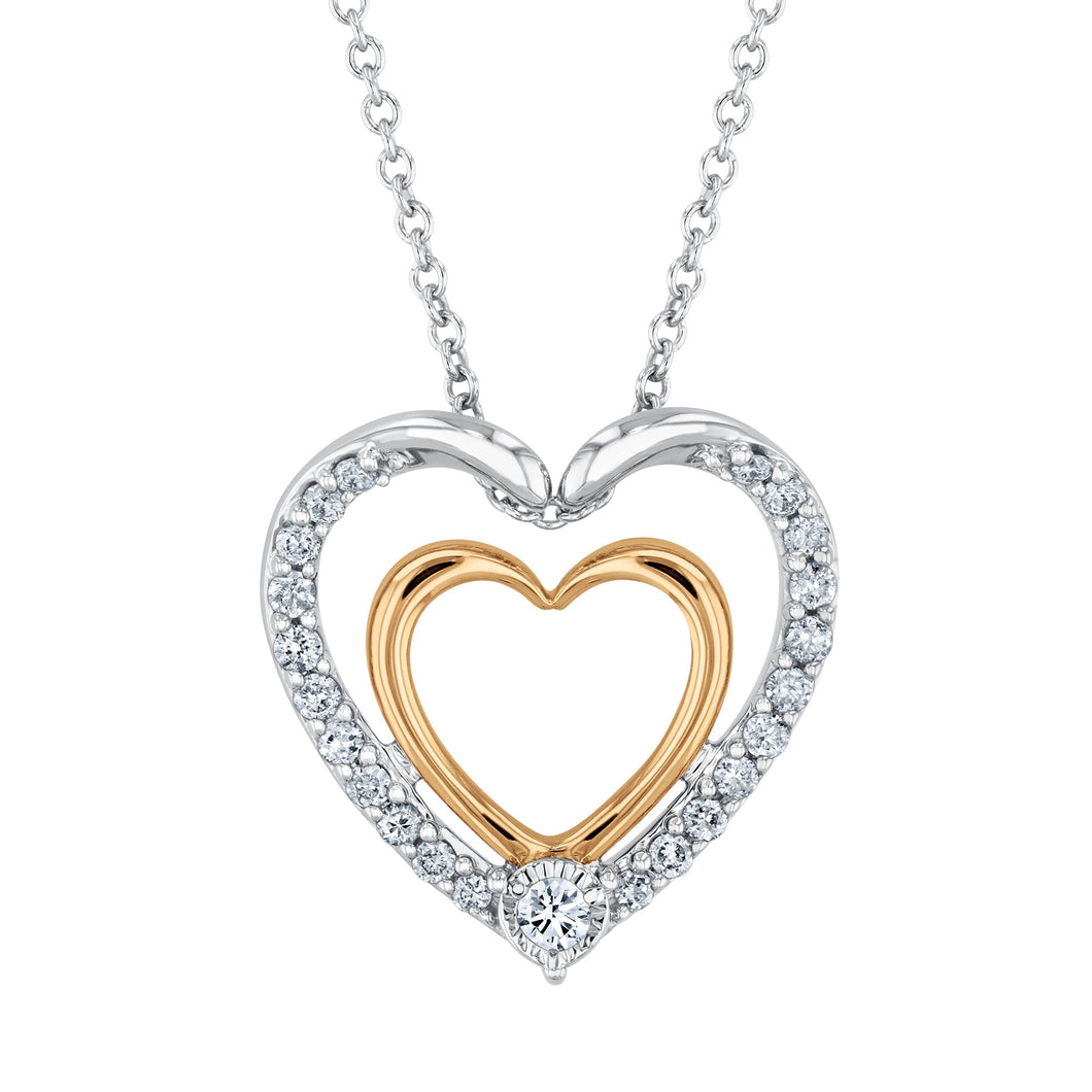 1/6ctw Diamond Two-Tone Double Heart Pendant Necklace