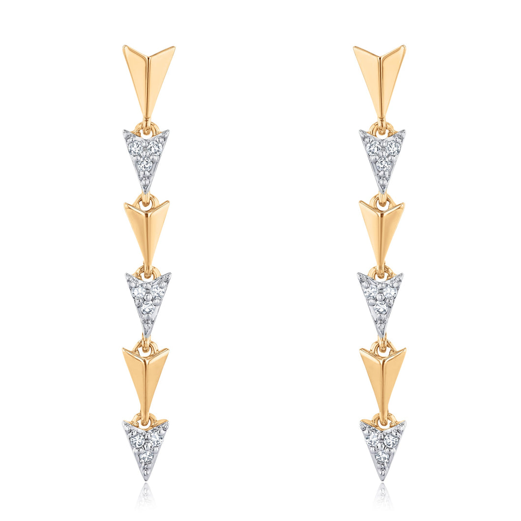 1/6ctw Diamond Yellow Gold Arrow Drop Earrings