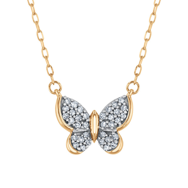 1/6ctw Diamond Yellow Gold Butterfly Pendant Necklace
