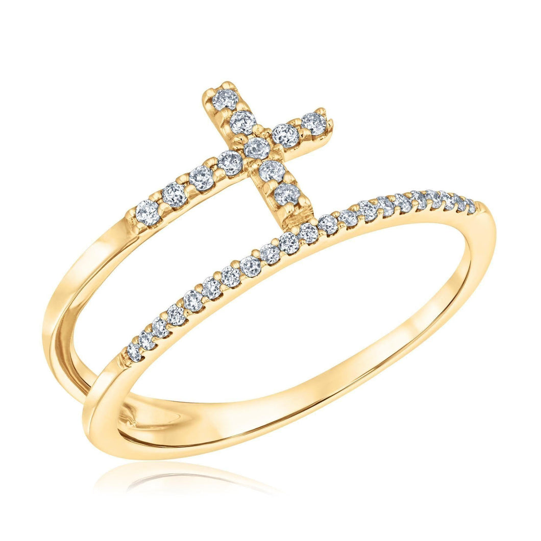 1/6ctw Diamond Yellow Gold Cross Wrap Ring