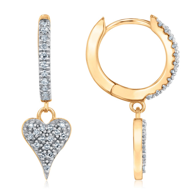 1/6ctw Diamond Yellow Gold Heart Hoop Drop Earrings
