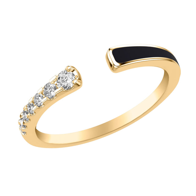 1/6ctw Diamond and Black Ceramic Yellow Gold Open End Wedding Band | Size 5
