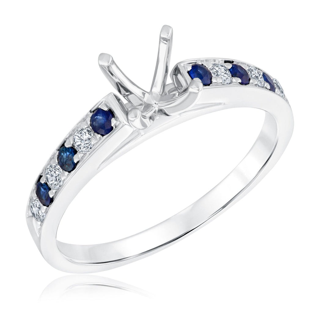 1/6ctw Diamond and Blue Sapphire White Gold Engagement Ring Setting - Size 7.5