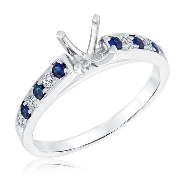 1/6ctw Diamond and Blue Sapphire White Gold Engagement Ring Setting - Size 8
