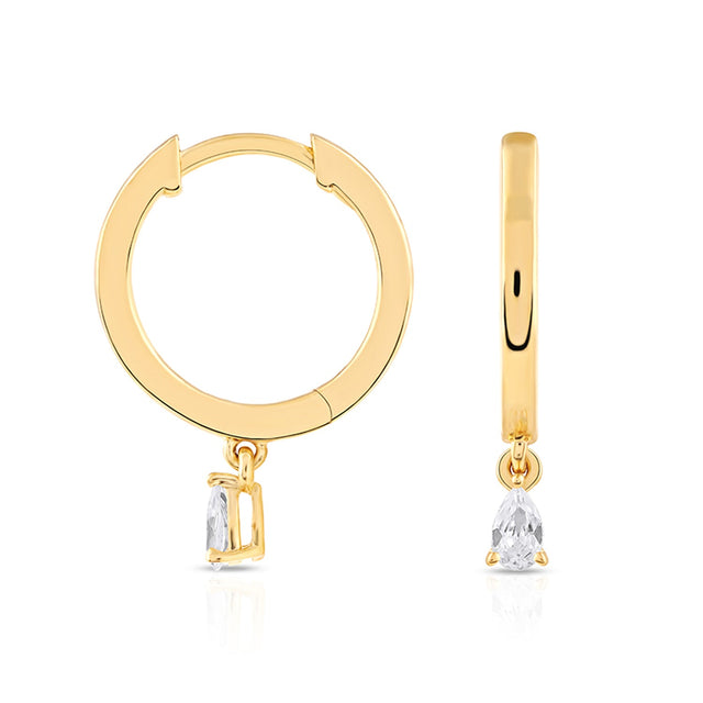 1/6ctw Pear-Shaped Diamond Solitaire Dangle Yellow Gold Hoop Earrings