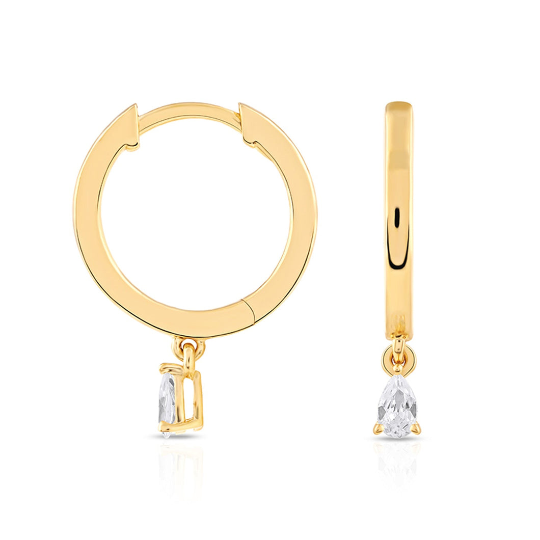 1/6ctw Pear-Shaped Diamond Solitaire Dangle Yellow Gold Hoop Earrings