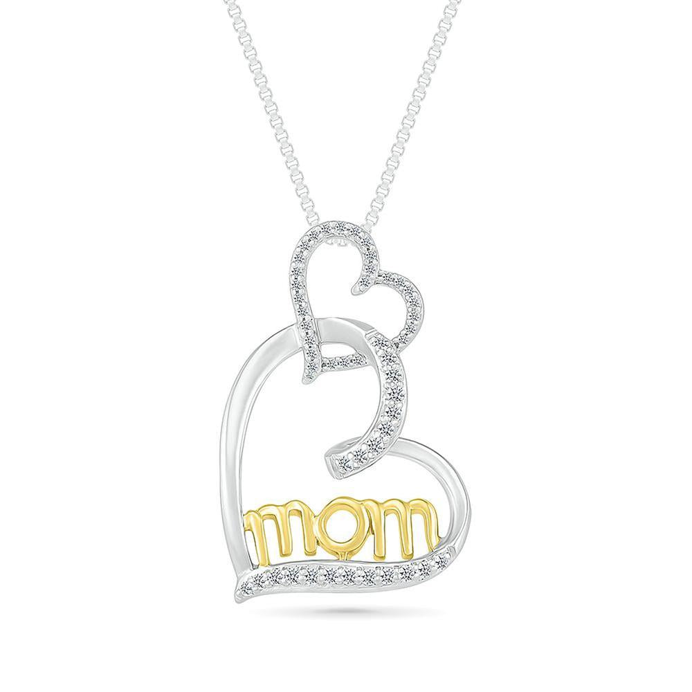 1/6ctw Round Diamond Mom Interlocking Heart Two-Tone Pendant Necklace