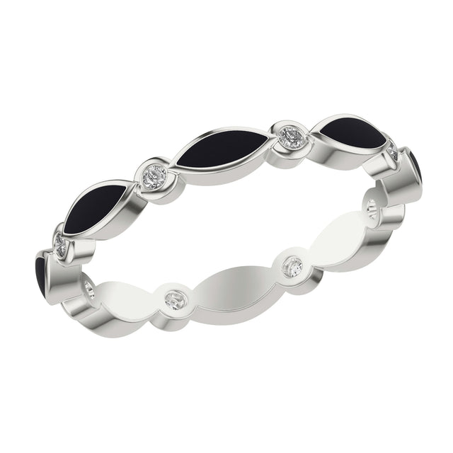 1/8ctw Alternating Diamond and Black Ceramic White Gold Wedding Band | Size 5