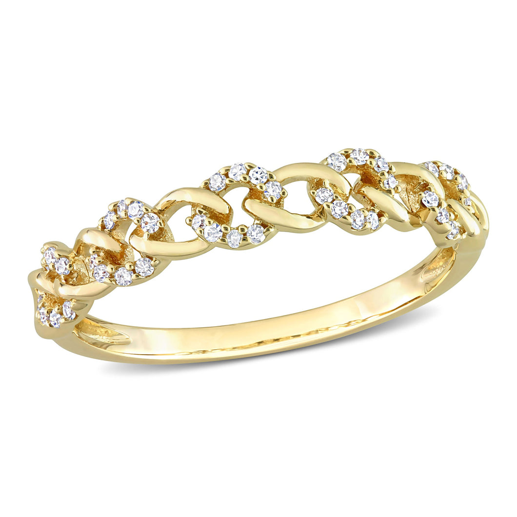 1/8ctw Diamond Circular Link Yellow Gold Stackable Ring | Size 5