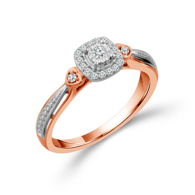 1/8ctw Diamond Cluster Two-Tone White and Rose Gold Promise Ring - Size 6