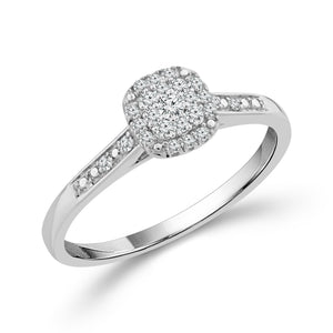 1/8ctw Diamond Cushion Cluster Halo White Gold Promise Ring - Size 7