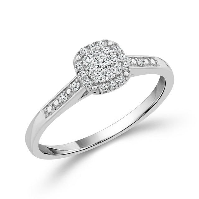 1/8ctw Diamond Cushion Cluster Halo White Gold Promise Ring - Size 7
