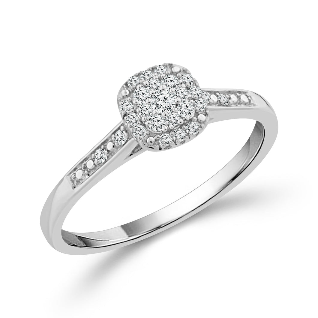 1/8ctw Diamond Cushion Cluster Halo White Gold Promise Ring - Size 7