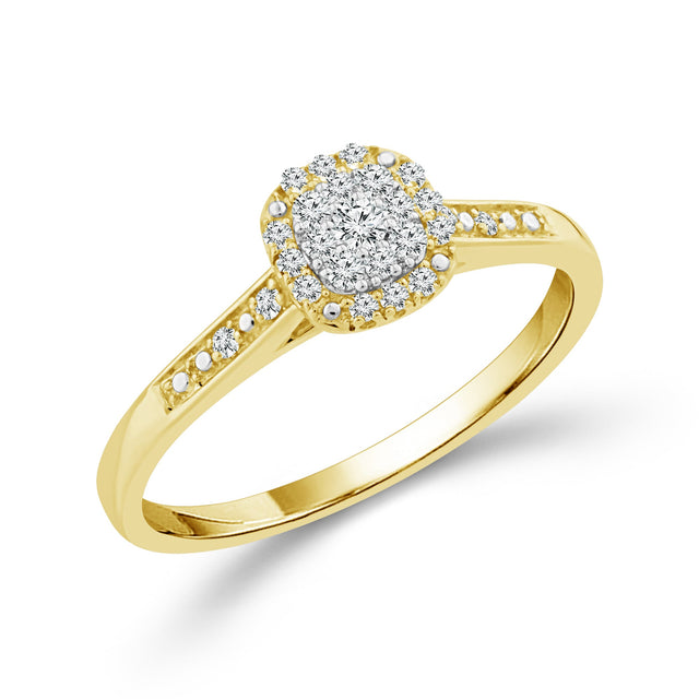 1/8ctw Diamond Cushion Cluster Halo Yellow Gold Promise Ring - Size 7